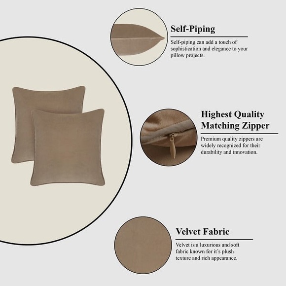 A1HC Set of 2 Luxurious Throw Pillow Covers Hidden Zipper - 24x24 Pack of 2)Tan - Picture 5 of 7